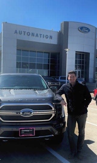 Ryan Laskowski, pictured at AutoNation Ford Katy on February 19, 2021, is general manager of a dealership that is seeing firsthand how the 2021 Ford F-150 Hybrid truck with Pro Power Onboard is impacting Texans during the blackout.