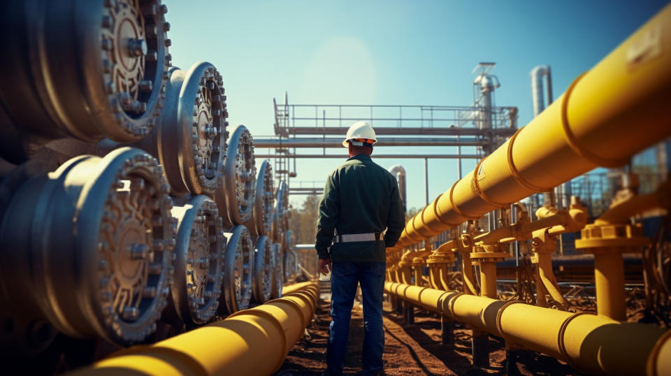 An engineer inspecting pipeline equipment.