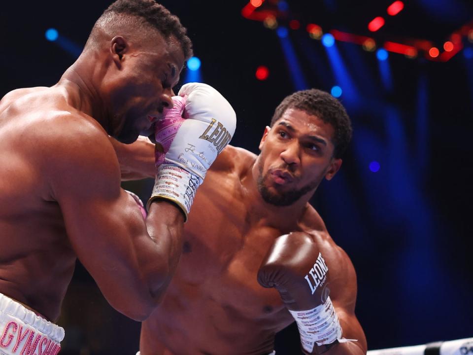 Joshua finished Ngannou with a powerful right hand in round two (Getty Images)