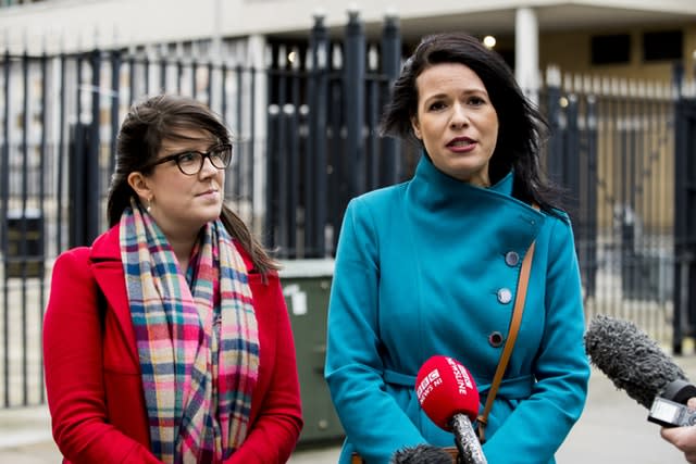 Anna Hughes and Grainne Teggart from Amnesty International outside court