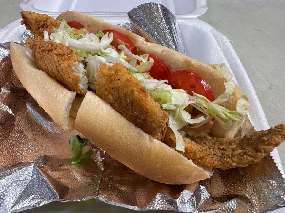 A fish po boy at Po Boys Low Country Seafood Market.