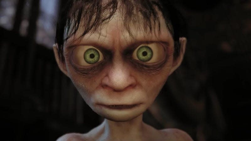 Gollum looks wide-eyed at his game's poor reception. 