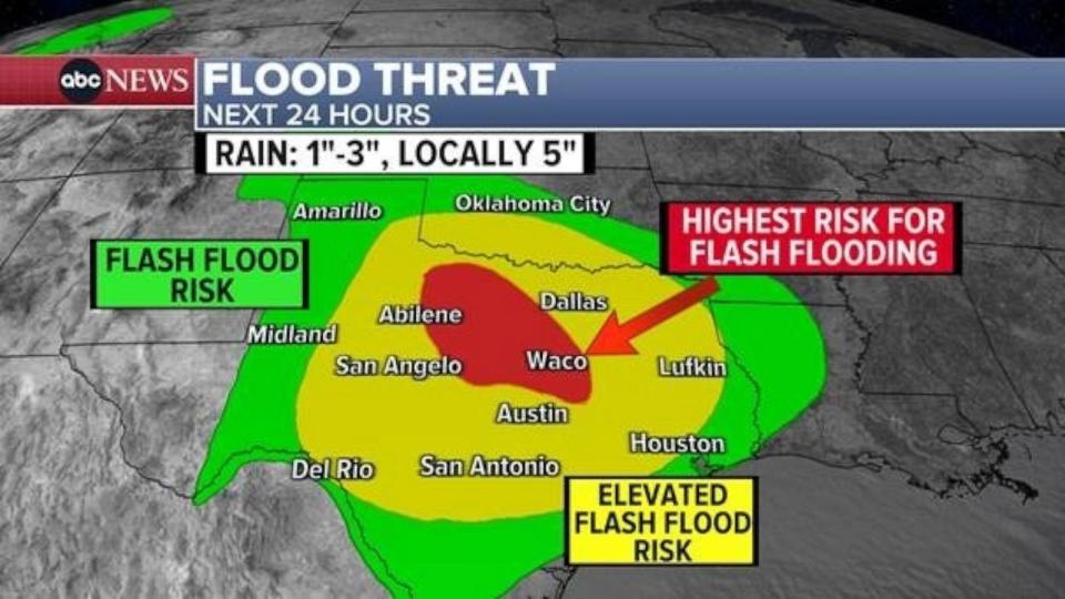 PHOTO: The flood threat map for the next 24 hours, May 28, 2024. (ABC News)