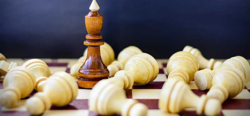 Chess pieces on a board.