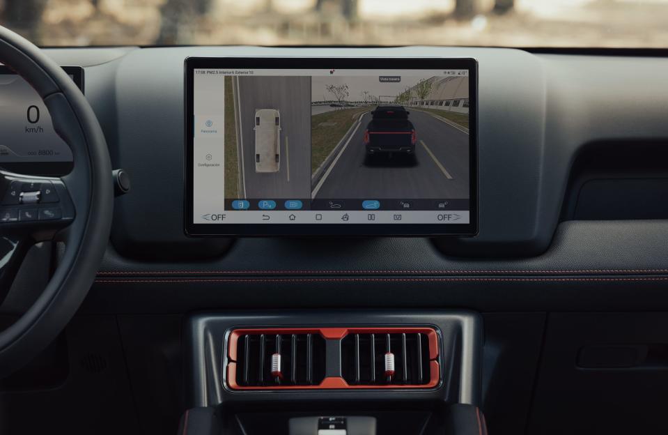 The 12.8-inch infotainment screen in a BYD Shark hybrid pickup truck