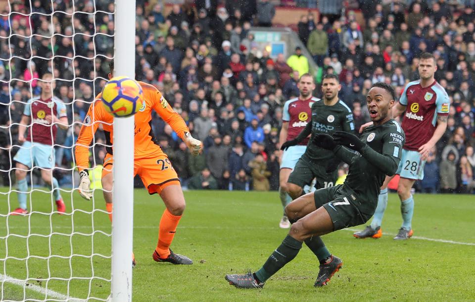 Raheem Sterling produced arguably the miss of the season against Burnley