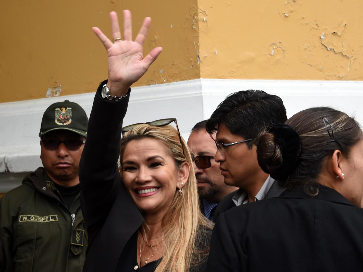 Jeanine Anez arrives at the Congress building in La Pa on Tuesday: AFP via Getty Images