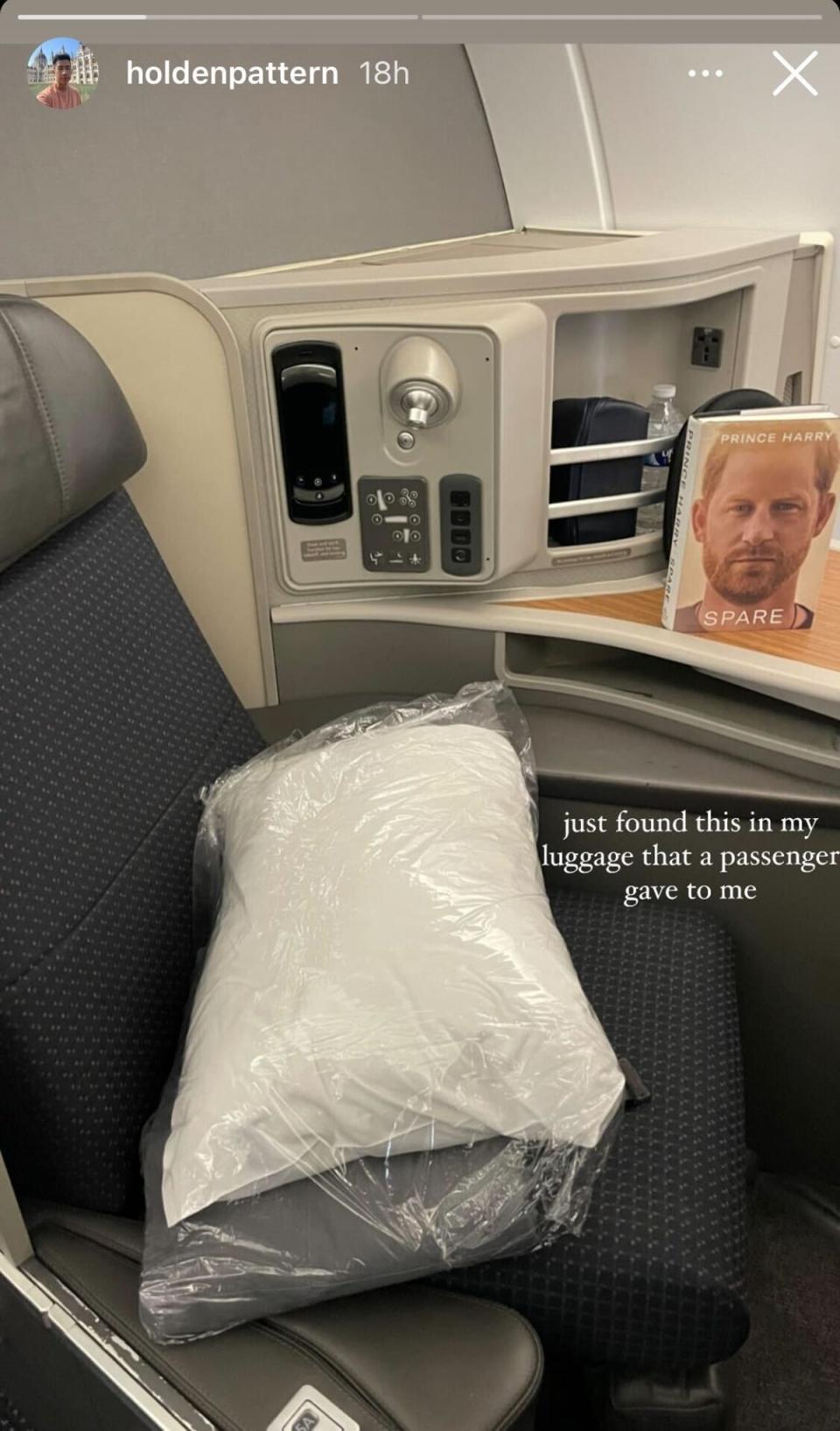 American Airlines flight attendant Holden Pattern shares a photograph of a gift left for him by Prince Harry (Holden Pattern/Instagram)