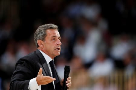 FILE PHOTO: Former French President Nicolas Sarkozy attends the MEDEF union summer forum renamed La Rencontre des Entrepreneurs de France, LaREF, at the Paris Longchamp racecourse in Paris