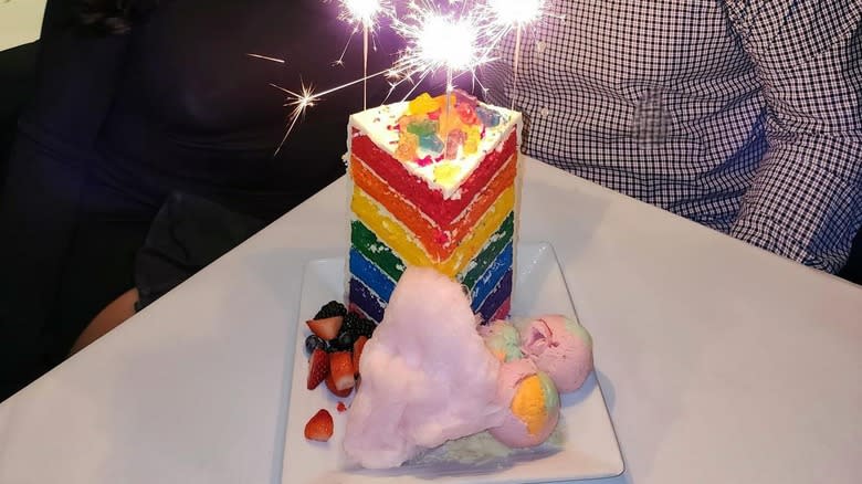 Six tiered rainbow cake