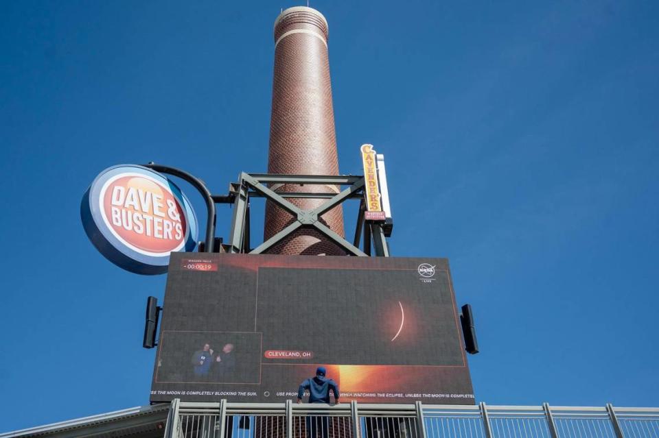 The solar eclipse was broadcast live during a watch party at Legends Outlets on Monday.