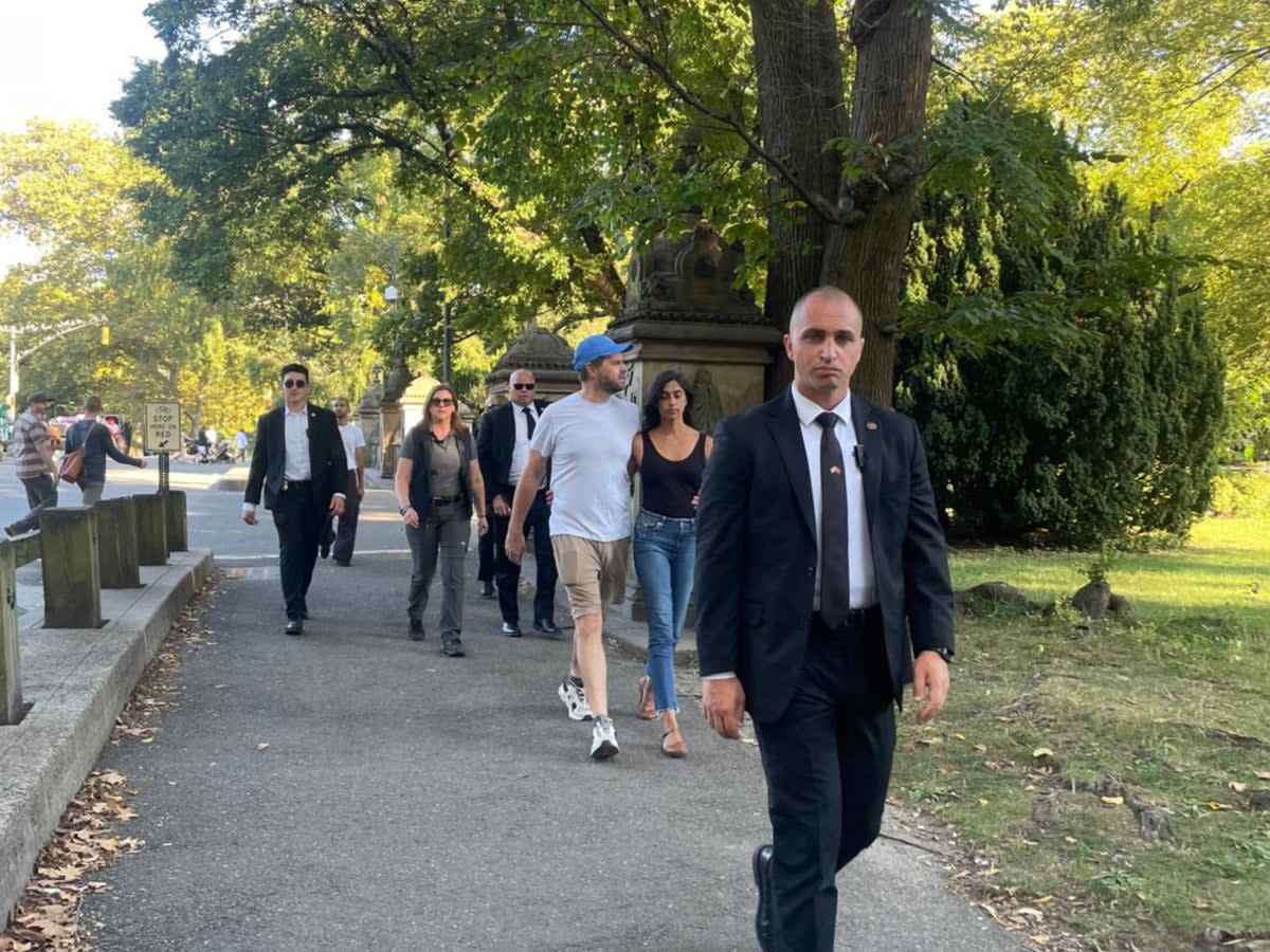 Ohio senator and Republican vice presidential nominee JD Vance and his wife Usha Vance pictured walking in Central Park while in New York City for the September 11 commemorations (The Independent)