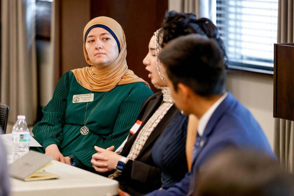 Georgia state Rep. Ruwa Romman speaks on May 13 during Muslim Day at the Oklahoma Capitol in Oklahoma City.