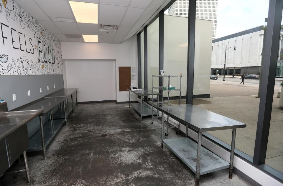 An area that was used for food prep by the previous tenants will now be used as an event space or an area for larger groups.