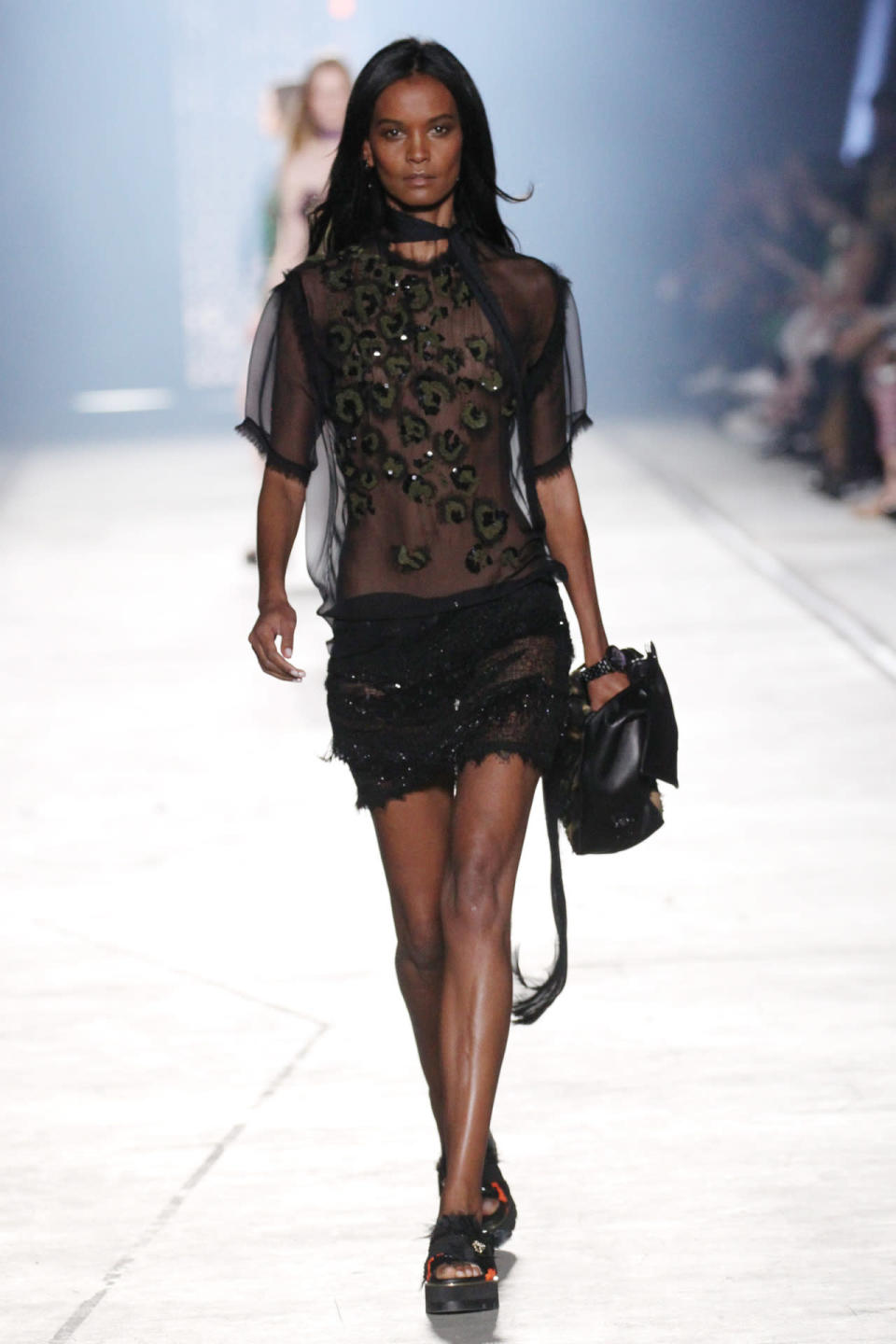 Liya Kedebe walks in Versace’s spring 2016 runway show in Milan.