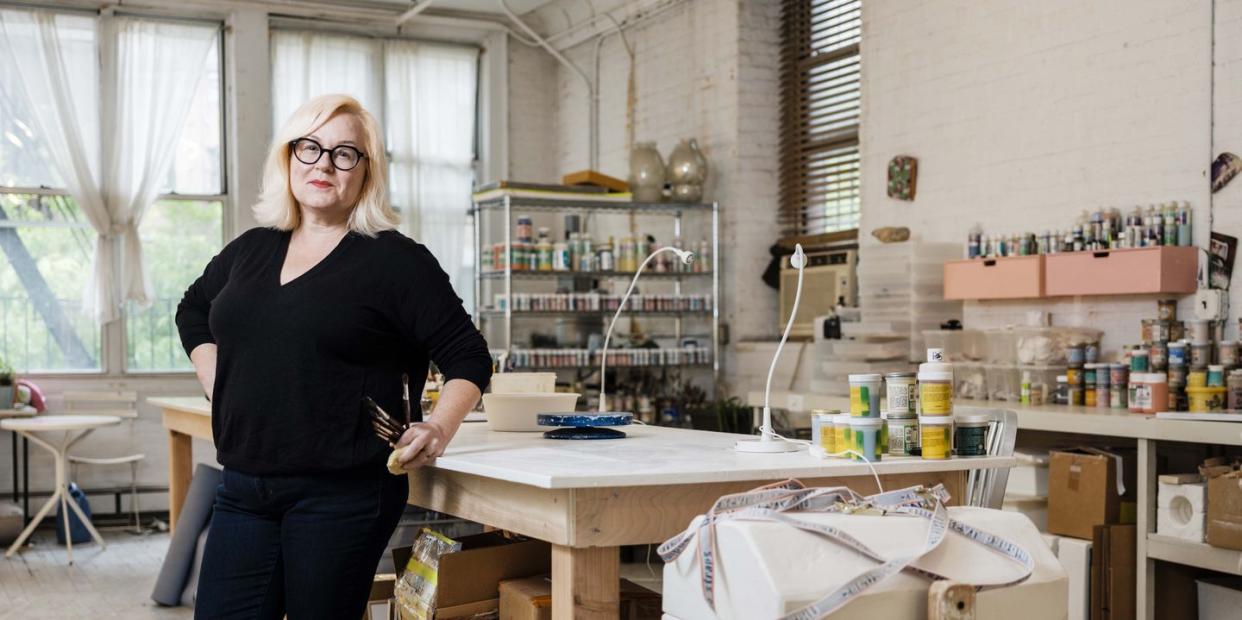 sculptor kathy butterly in her studio in new york, ny on may 1, 2019