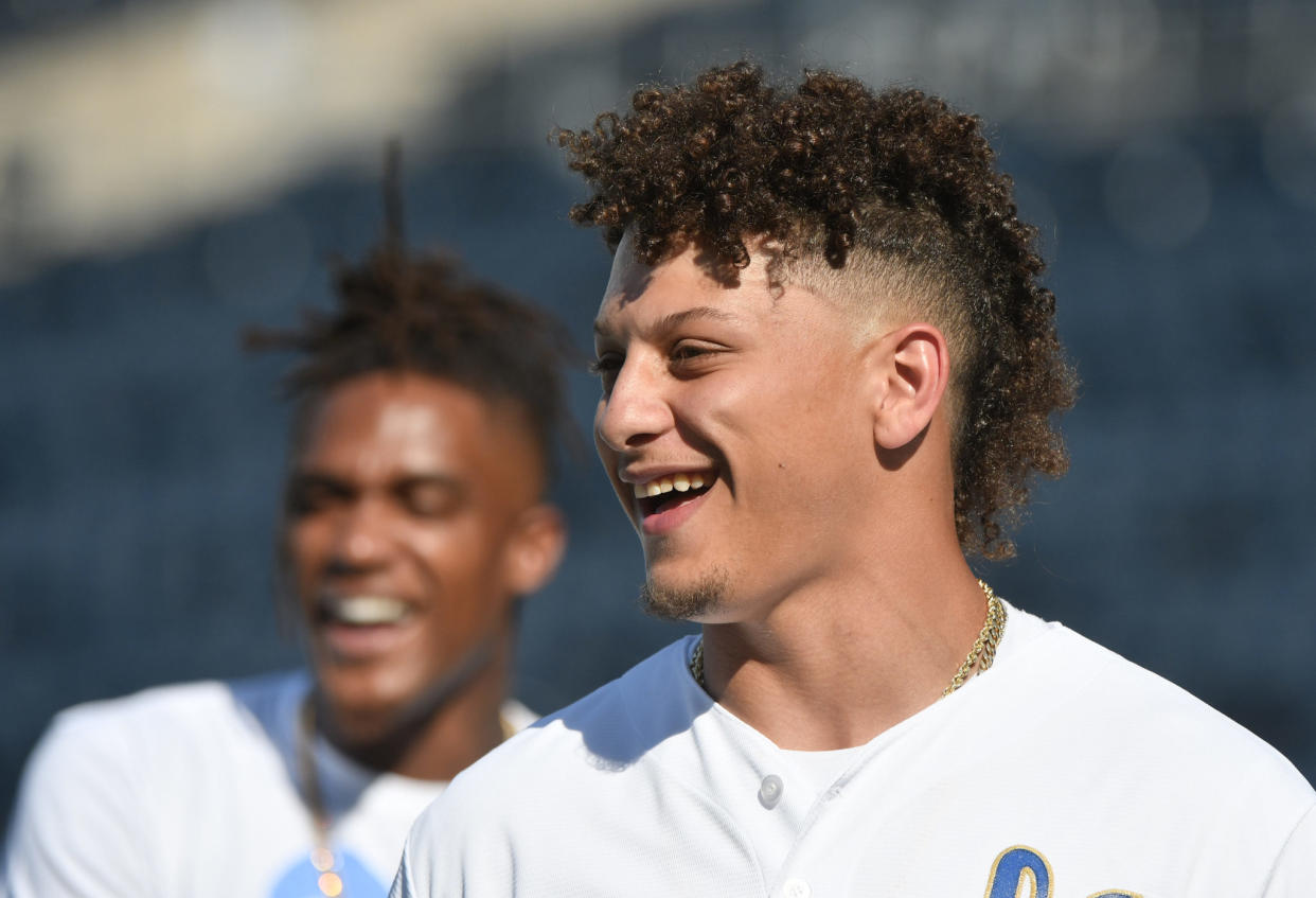 Kansas City Chiefs star Patrick Mahomes at a Kansas City Royals game.