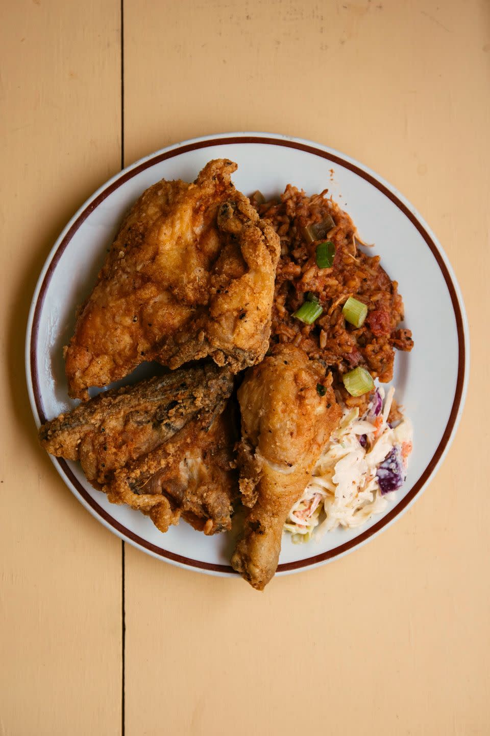 Rabbit Jambalaya with Fried Chicken at Coop's Place