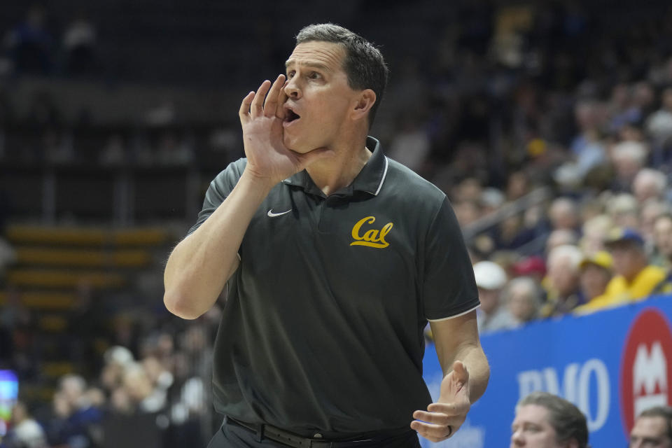 California head coach Mark Madsen yells toward players during the first half of an NCAA college basketball game against UCLA in Berkeley, Calif., Saturday, Feb. 10, 2024. (AP Photo/Jeff Chiu)