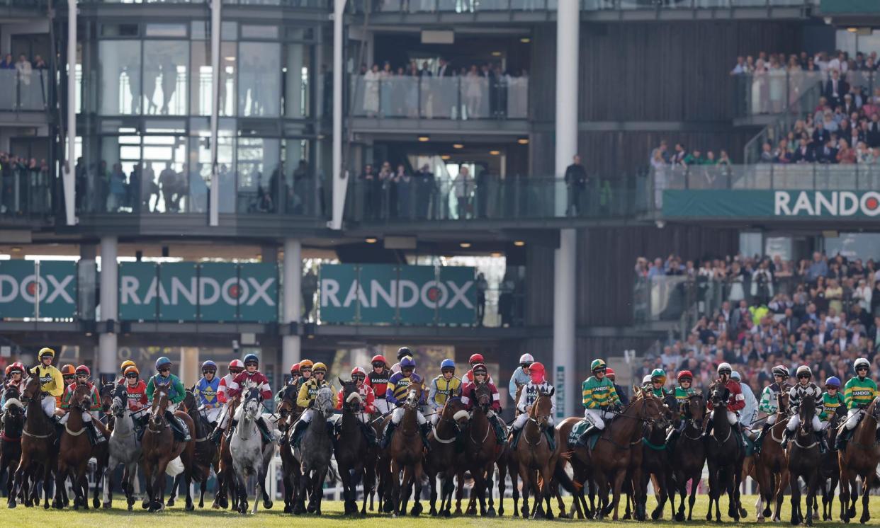 <span>The runners line up for the start of the Grand National last year.</span><span>Photograph: Tom Jenkins/The Guardian</span>