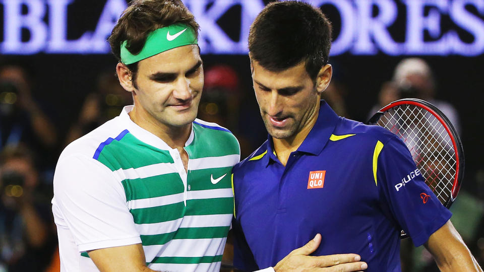 Roger Federer and Novak Djokovic, pictured here after playing at the Australian Open in 2016.