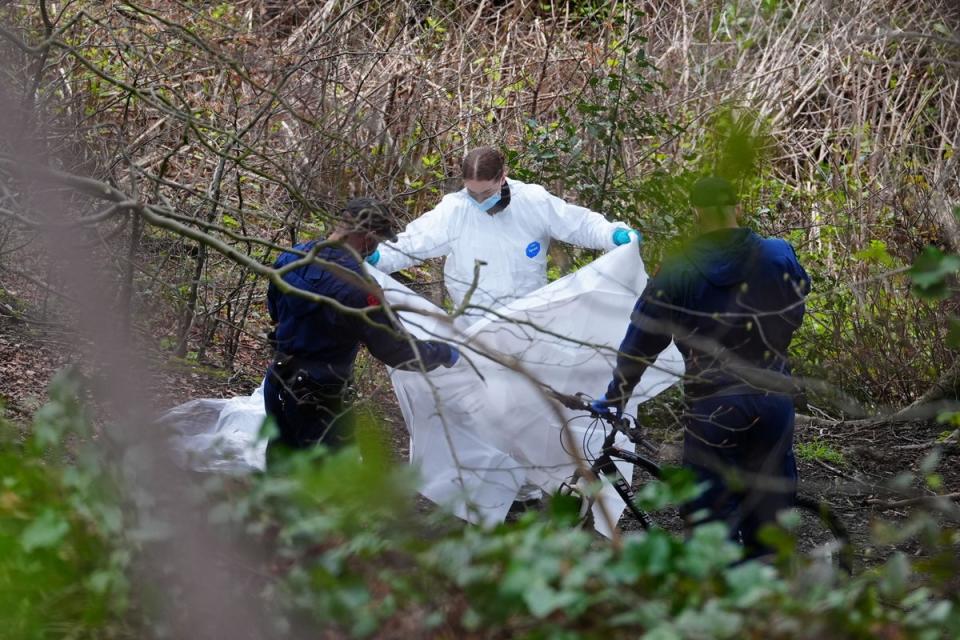 Police and forensic analysed evidence at Kersal Dale Wetlands earlier this month (Peter Byrne/PA) (PA Wire)