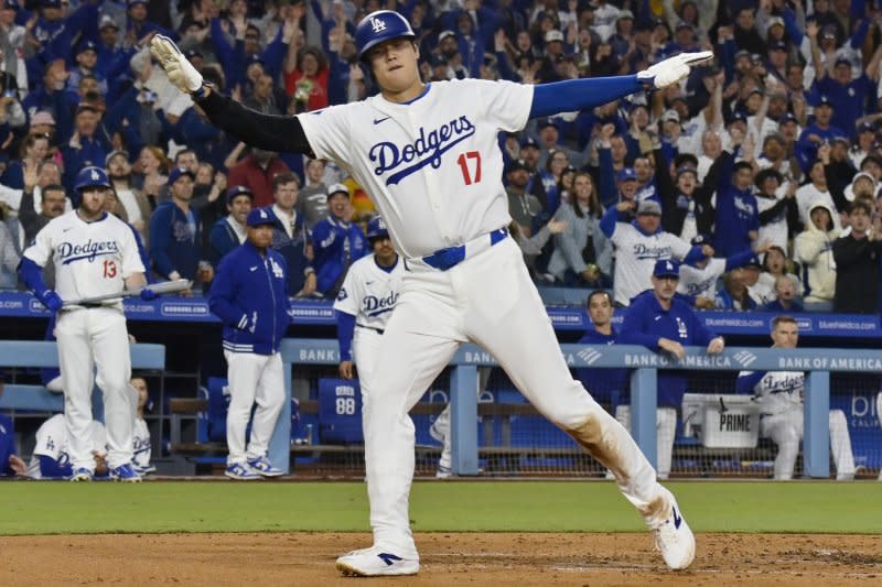 Los Angeles Dodgers designated hitter Shohei Ohtani leads MLB with a .364 batting average. File Photo by Jim Ruymen/UPI