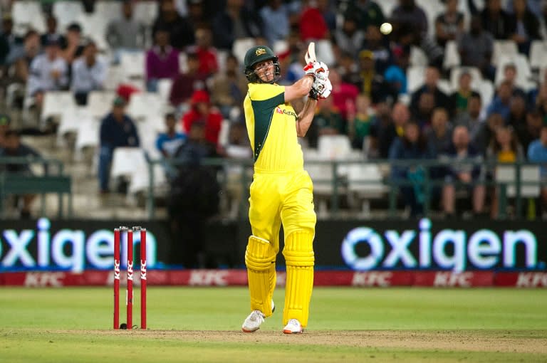 Australian batsman Mitchell Marsh plays a shot to win the third and final T20 cricket match against South Africa at the Newlands Stadium in Cape Town on March 9, 2016