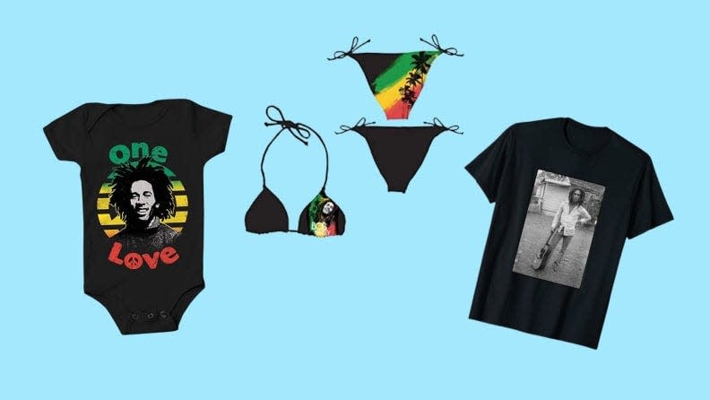 You can buy Bob Marley-themed shirts, onesies, and even swimsuits.