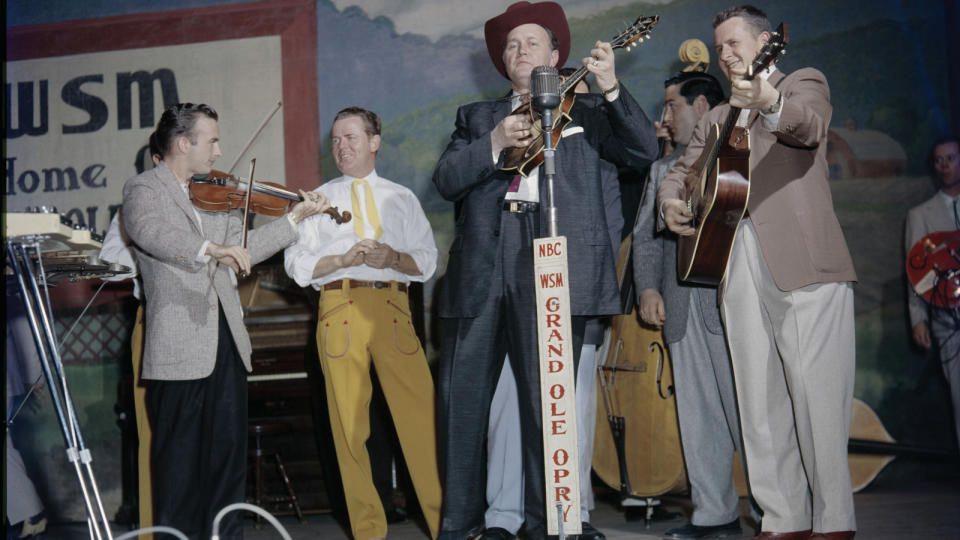 Bill Monroe and the Blue Grass Boys perform on  WSM radio’s Grand Ole Opry in Nashville.