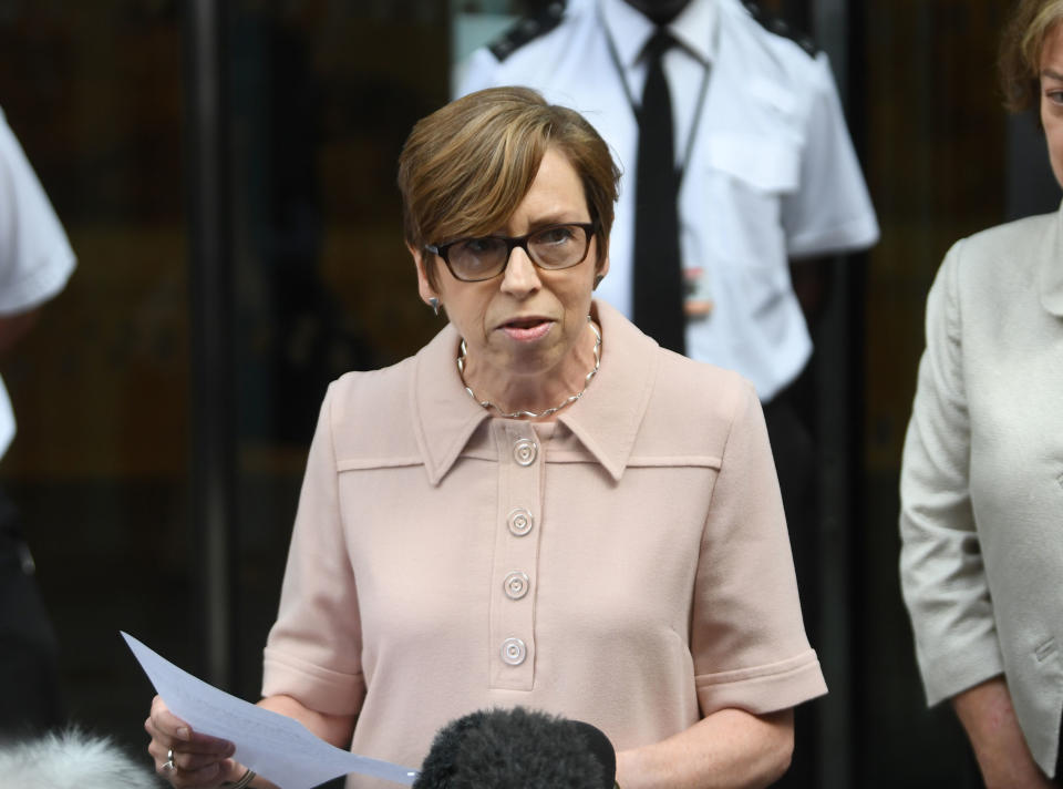 The BBC's Director of News, Fran Unsworth, speaks outside the Rolls Building in London, after Sir Cliff Richard was awarded more than &pound;200,000 in damages after winning his High Court privacy battle against the BBC over its coverage of a police search of his home in Sunningdale, Berkshire, in August 2014, following a child sex assault allegation. (Photo by Victoria Jones/PA Images via Getty Images)