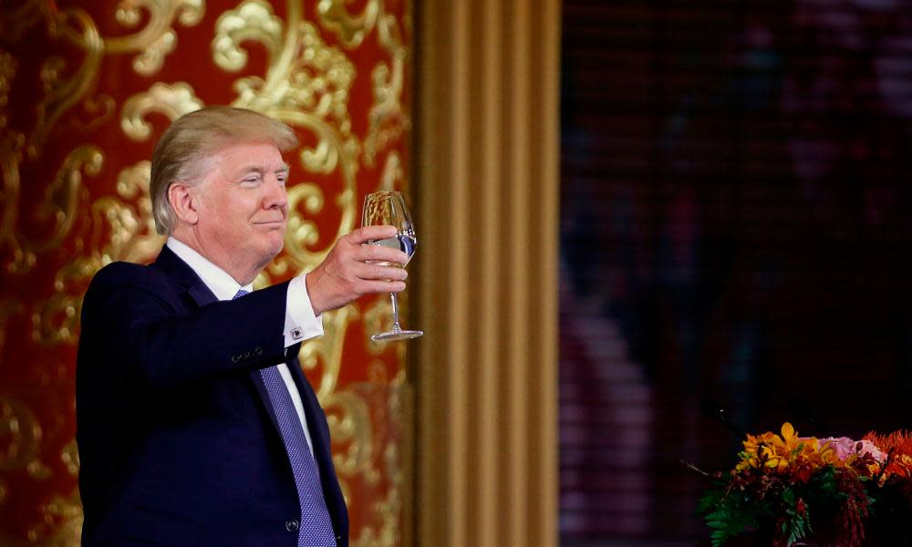 US president Donald Trump attends a state dinner hosted by China’s President Xi Jinping in the Great Hall of the People in Beijing.