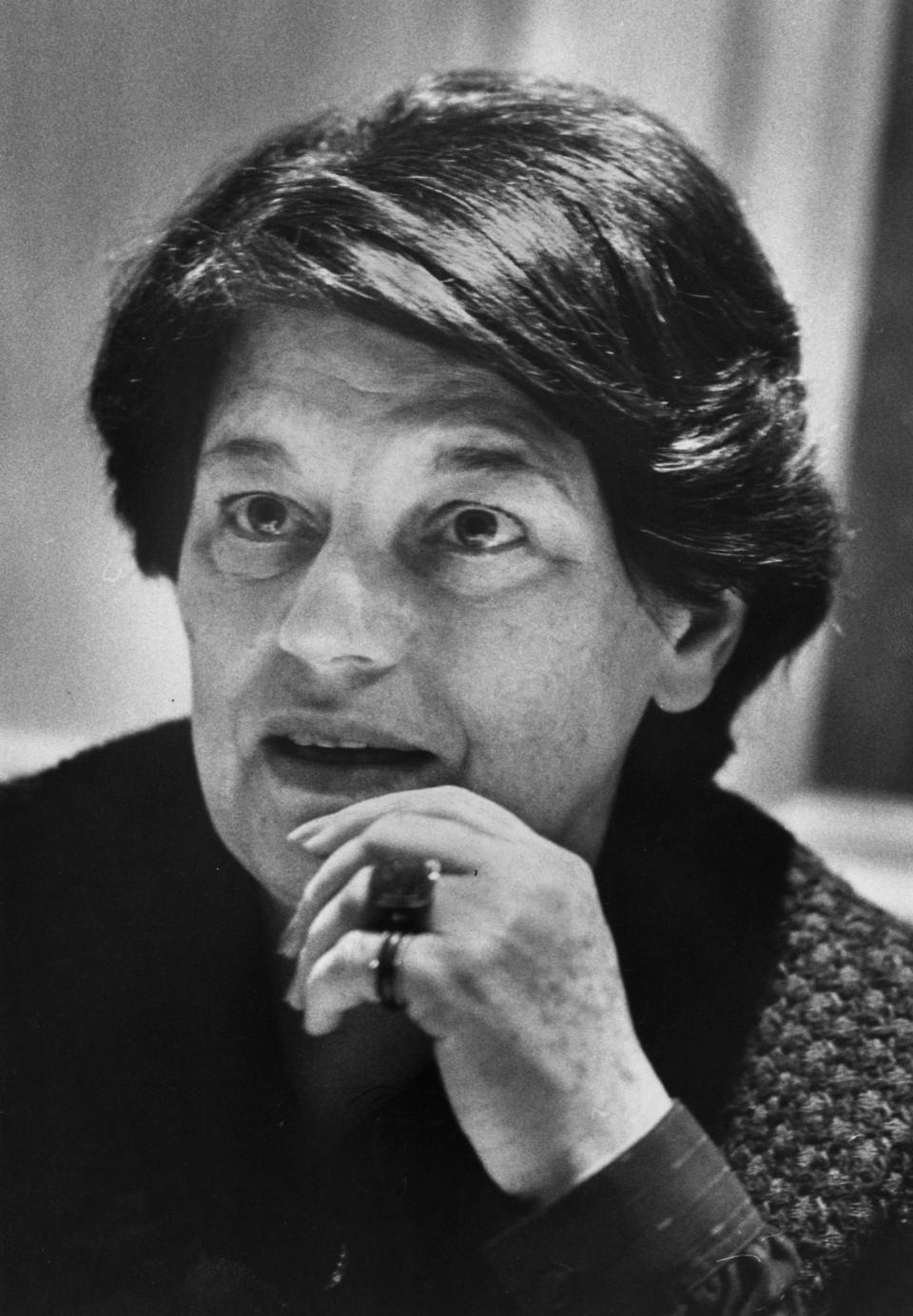 In this Wednesday, Oct. 28, 1981 photo, Mavis Gallant is shown in Montreal. Gallant, the Montreal-born writer who carved out an international reputation as a master short-story author while living in Paris for much of her life, has died at age 91, her publisher says. (AP Photo/The Canadian Press, Ian Barrett)
