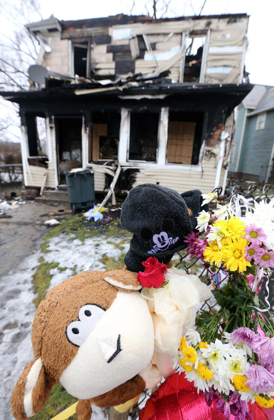 The items left by community members continues to grow Friday, Jan. 26, 2024, at 222 N. LaPorte Ave. where six children died after a house fire Jan. 21, 2024.