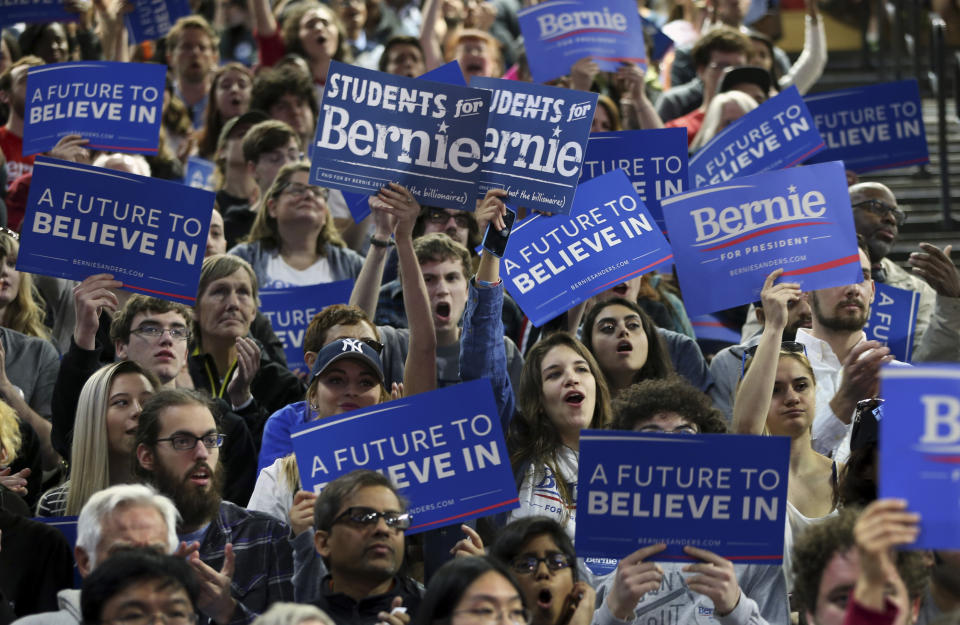 Sanders supporters at a rally in New Jersey, May 2016