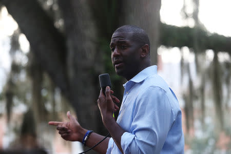 Democratic gubernatorial candidate Andrew Gillum speaks in Madison, Florida, U.S., November 5, 2018. REUTERS/Shannon Stapleton