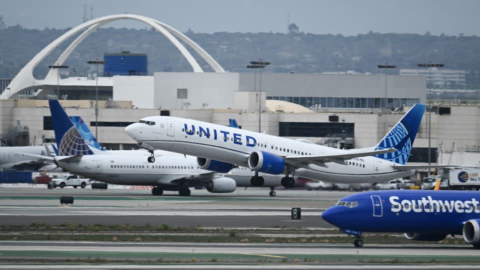 The Max 9 model, pictured at LAX, suffered the blowout of the door plug on January 5. - Patrick T. Fallon/AFP/Getty Images