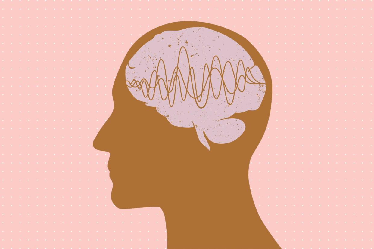 an illustration of a side view showing someone's brain with squiggle lines going through it