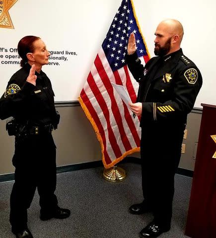 <p>Del Norte County Sheriff's Office/ Facebook</p> Deputy Deanna Esmaeel, mother of Marty York, being sworn in