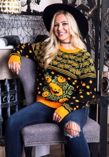 6) Adult Pumpkin Patch Halloween Sweater