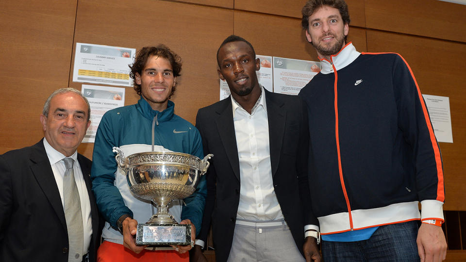 Rafael Nadal, Usain Bolt and Pau Gasol, pictured here after the French Open in 2013.