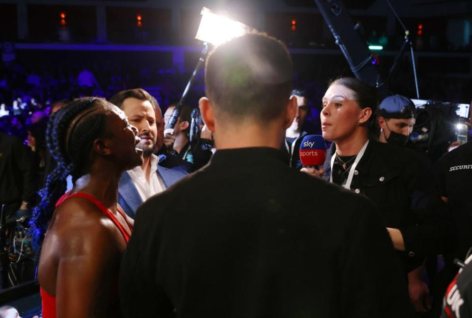 Shields and Marshall exchanging heated words in the ring (Getty Images)