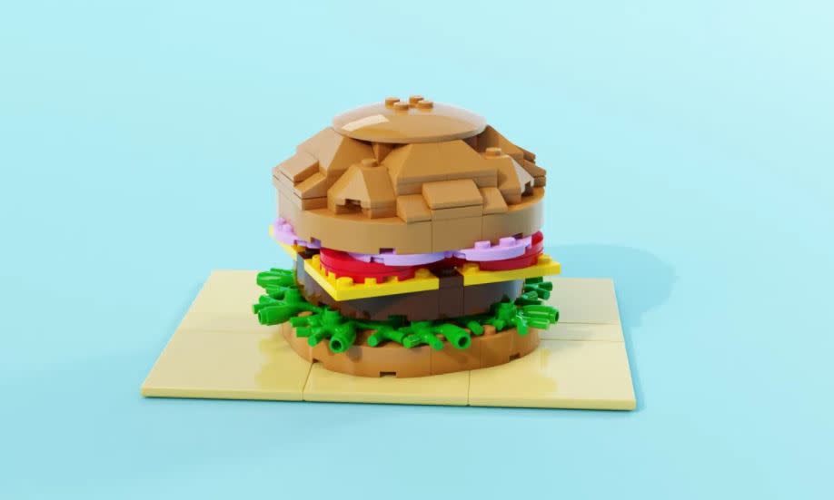 The LEGO hamburger has multiple layers.