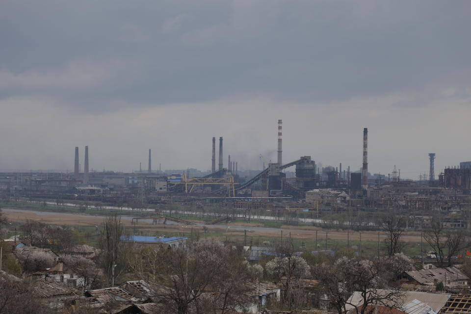 MARIUPOL, UKRAINE - APRIL 22: A view of the destruction in Ukraine's besieged port city of Mariupol where the Russian Army has taken control, on April 22, 2022. The Russian army has taken control of Ukraine's besieged port city of Mariupol except for the Azovstal plant. The Ukrainian army said Russian forces 