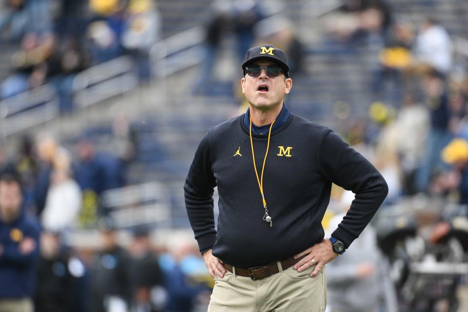 Michigan Wolverines head coach Jim Harbaugh before the game against the Iowa Hawkeyes at Michigan Stadium. (USA Today)