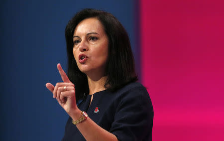 Britain's Shadow Secretary for Energy and Climate Change Caroline Flint speaks during the Labour Party's annual conference in Manchester, northern England September 23, 2014. REUTERS/Suzanne Plunkett