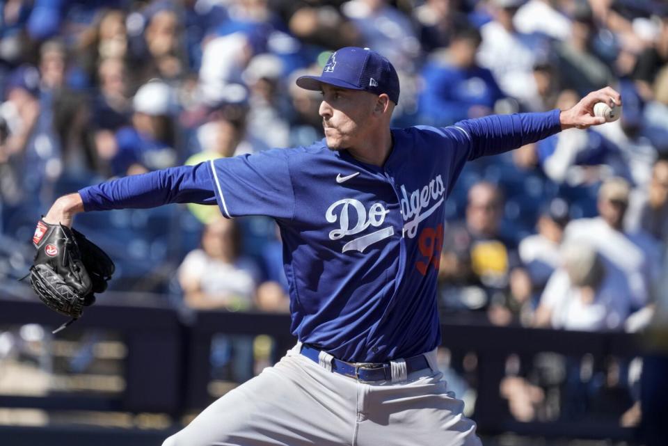 Dodgers pitcher Marshall Kasowski throws against the Milwaukee Brewers on Saturday.