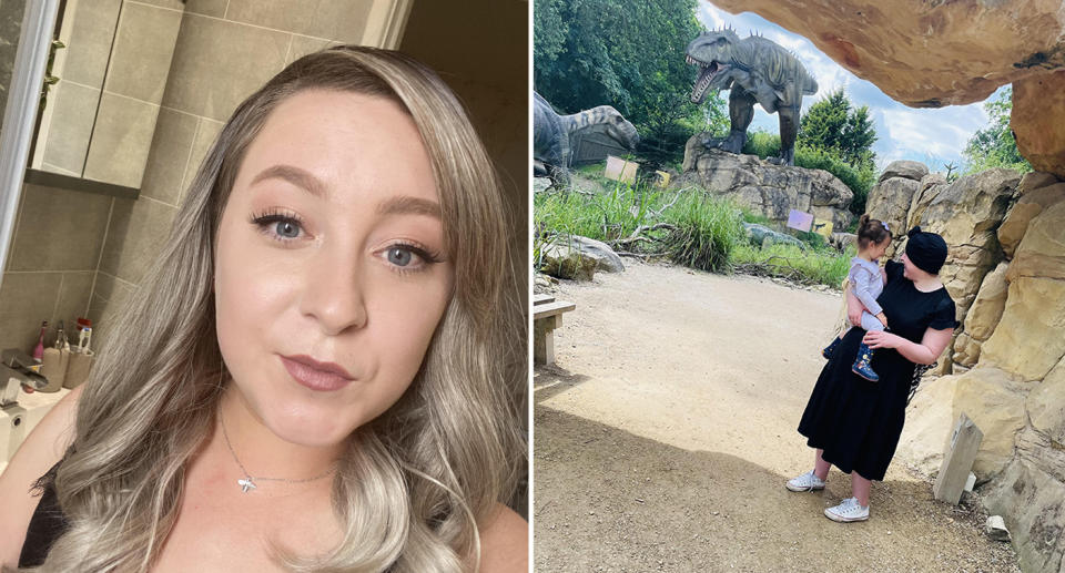 Beth Doherty holds her daughter at a zoo. 