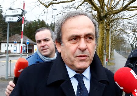 UEFA President Michel Platini arrives at the FIFA headquarters in Zurich, Switzerland February 15, 2016. REUTERS/Arnd Wiegmann