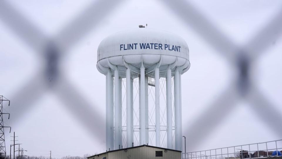 The Flint water plant tower is seen last January in Flint, Michigan. As of March 24, 2023, a Michigan judge has officially approved the $626 million Flint water crisis settlement. (Photo: Carlos Osorio/AP, File)